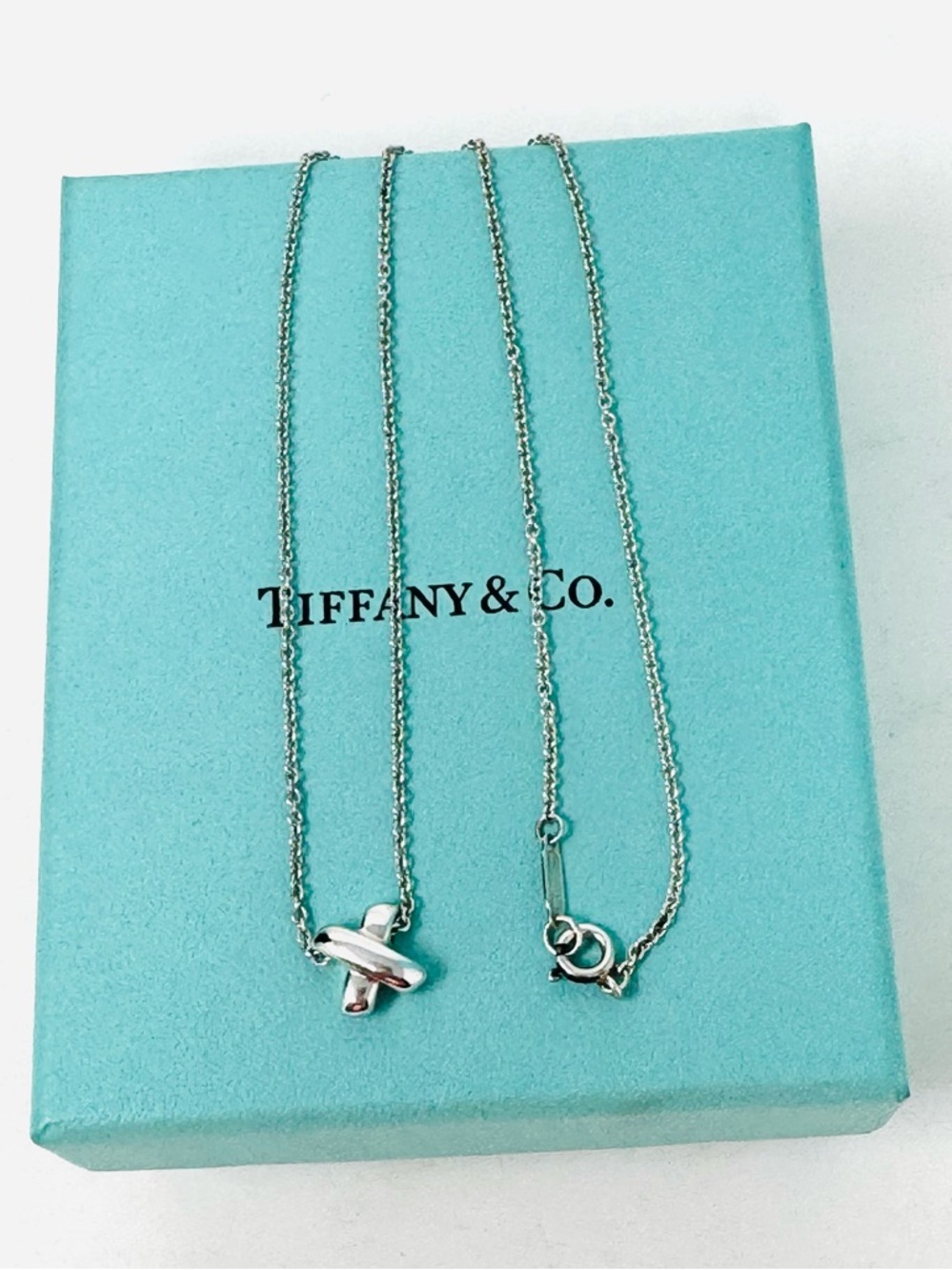 Authentic Tiffany &Co. Mini Signature'X' Pendant Necklace -